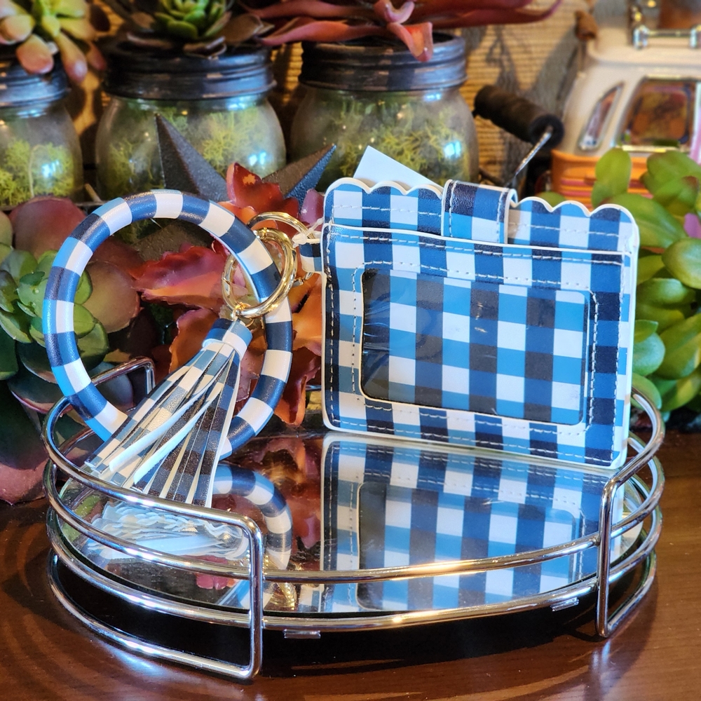 Gingham Wristlet Card Wallet Blue and White NWT - Picture 4 of 9